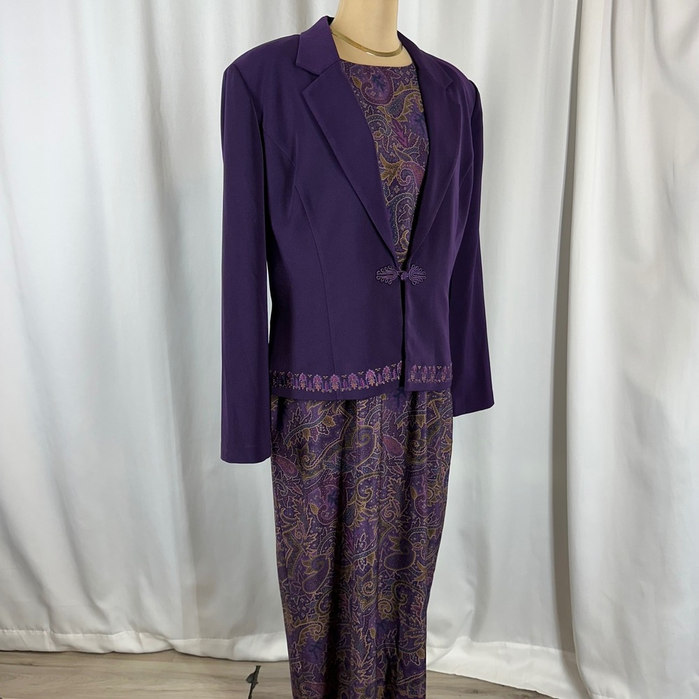 Koret Dress 2 Piece Set Size 16 Purple Paisley Jacket Maxi Dress‎